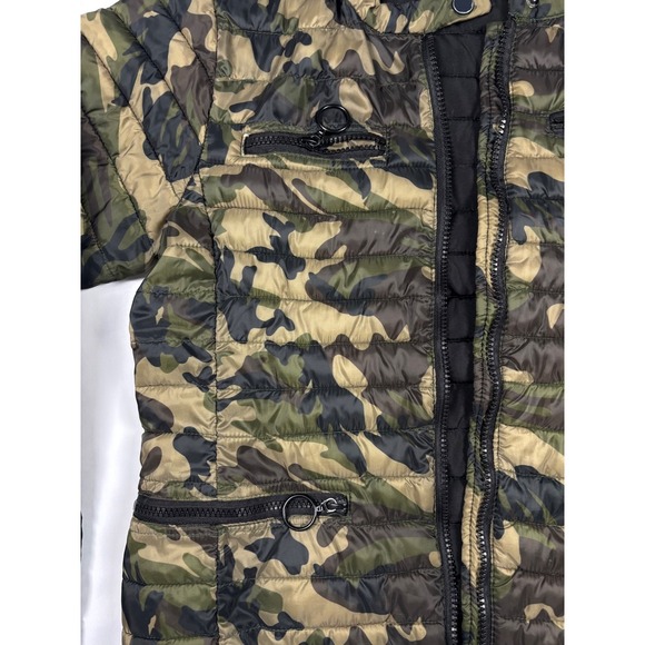 Me Jane Camo Quilted Puffer Jacket Womens Medium Military Utility Lightweight - Picture 3 of 10